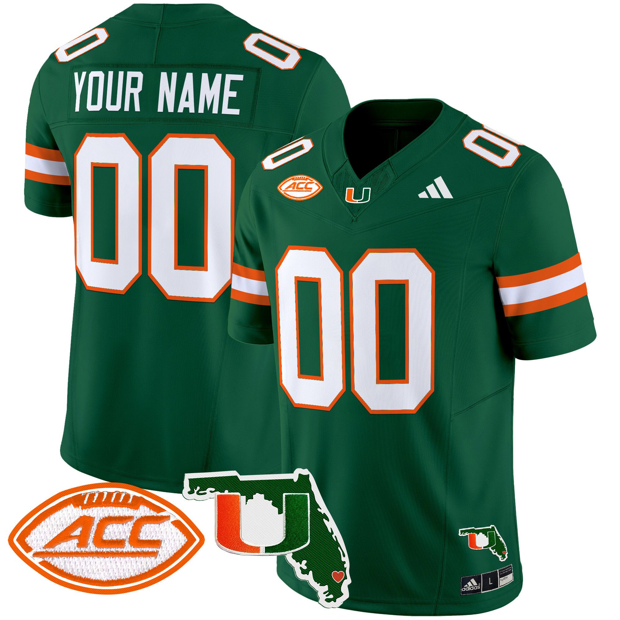Men Miami Hurricanes Green 2024 Florida Patch Vapor Limited Custom NCAA Jersey style 1->customized ncaa jersey->Custom Jersey